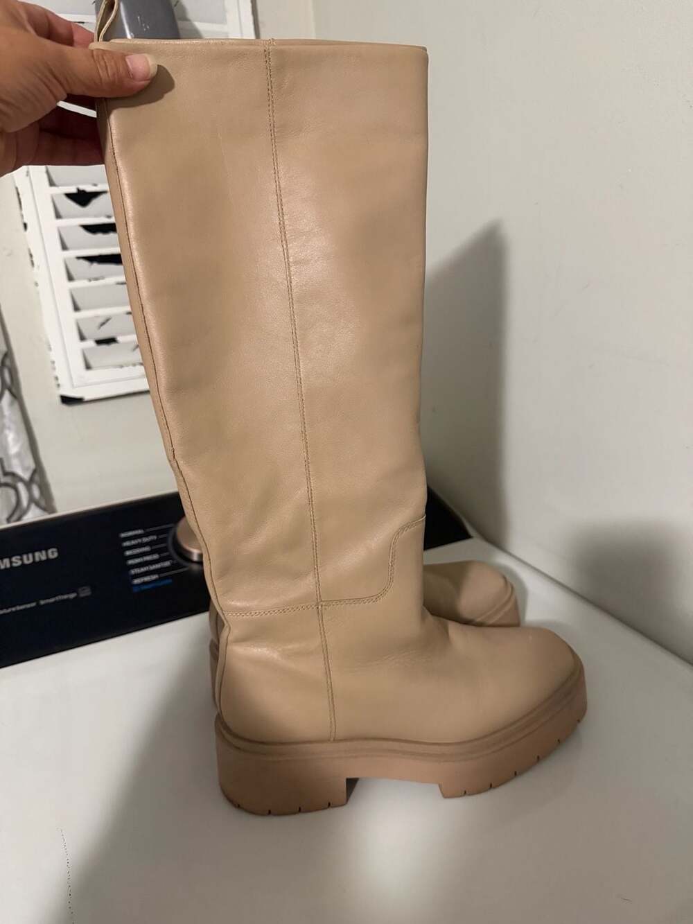 Sam Edelman Larina Tan Leather Tall Platform Boots size 8.5